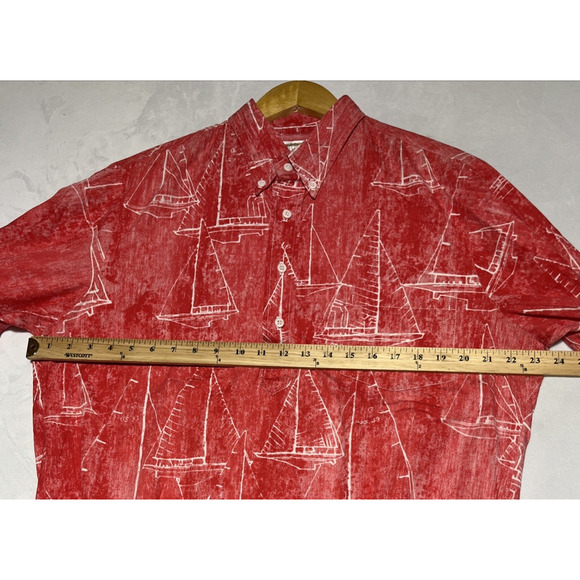 VTG Kahala Mens Hawaiian Shirt Large Red Sailboats 1/4 Button Collared Pullover - Picture 8 of 12